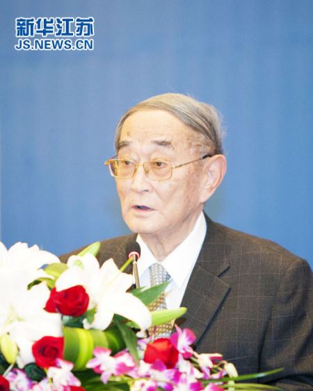 全國政協常委、北京大學光華管理學院名譽院長厲以寧在閉幕式上發言。(通訊員 徐勝傑攝)