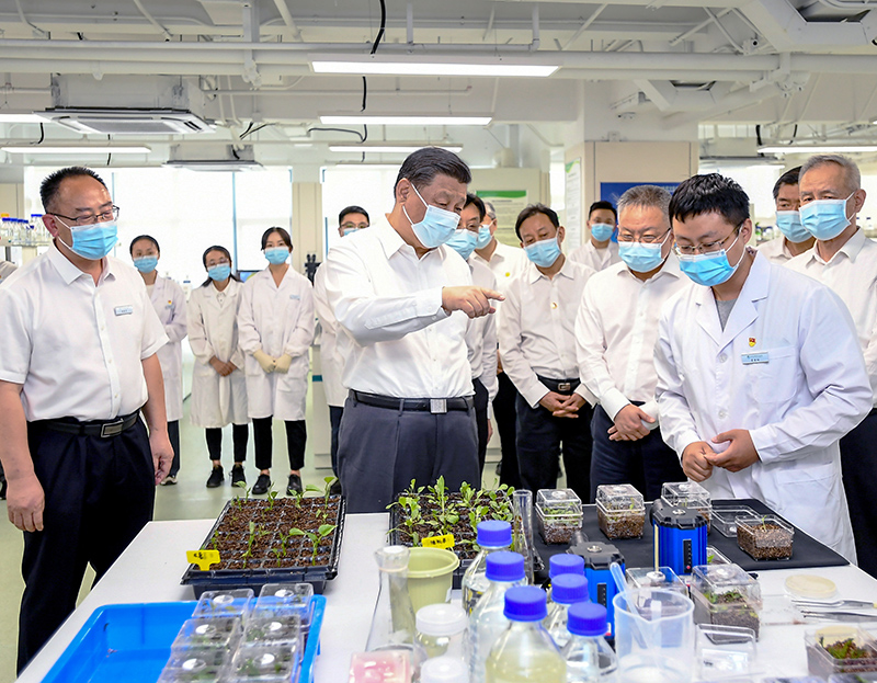 2022年4月10日至13日,中共中央總書記、國家主席、中央軍委主席習近平在海南考察。這是10日下午,習近平在位于三亞市崖州灣科技城的崖州灣種子實驗室考察。